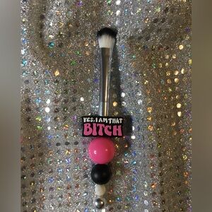 Makeup Brush with Pink and Black Beads